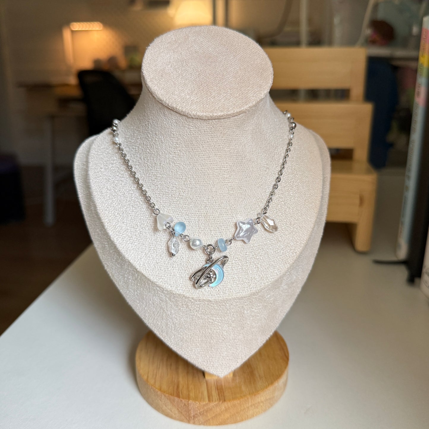 Blue Saturn Spark Beaded Necklaces