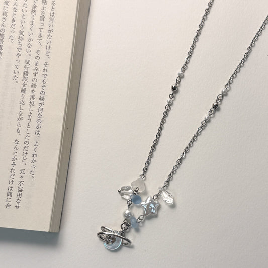 Blue Saturn Spark Beaded Necklaces